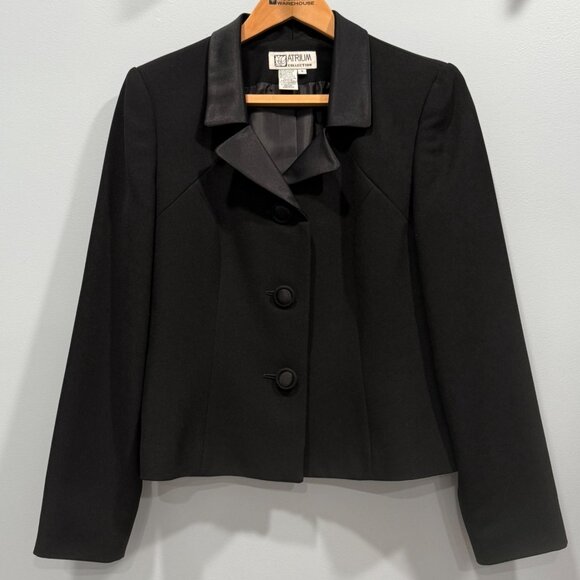 VTG Y2K Atrium 2 Piece Black Skirt Suit Satin Collar Career Whimsigoth Size 8 - Picture 2 of 16